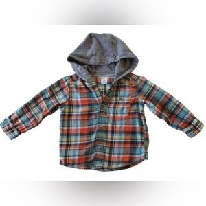 Carter's Long Sleeve Hooded Plaid Baby Shirt 6M